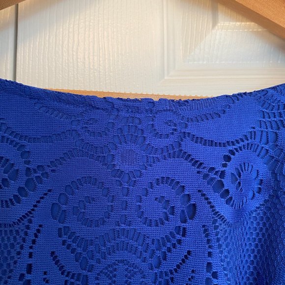 London Times Blue Lace Dress - Size 4P - Picture 8 of 16